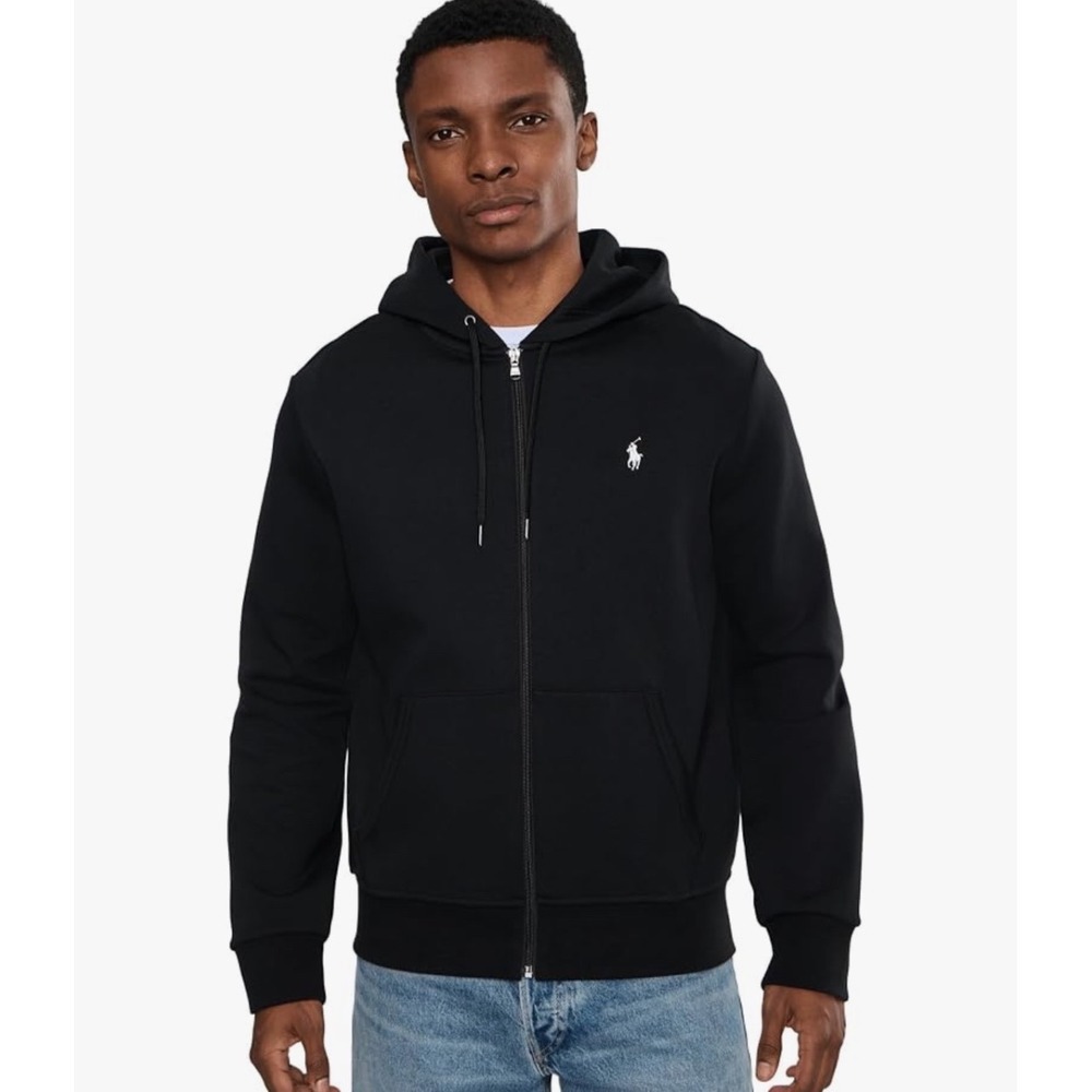 Polo Ralph Lauren Mens Hoodie Size M Full Zip Black Pony Logo Minimalist Preppy